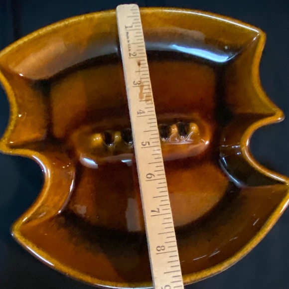 01 Mid century modern ashtray 9" Pottery Brown Glaze Made In USA Large - Picture 5 of 6